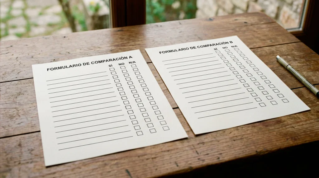 Dos documentos de formulario impresos comparados lado a lado sobre una mesa de escritorio