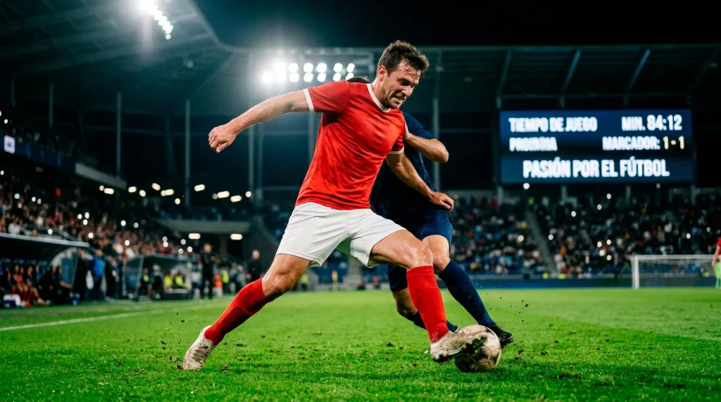 Jugador con camiseta roja del Arsenal disputando un balón en el césped del Emirates Stadium