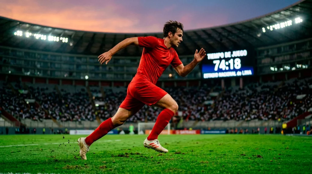 Jugador con camiseta roja del Bayern Múnich corriendo sobre el césped del Allianz Arena